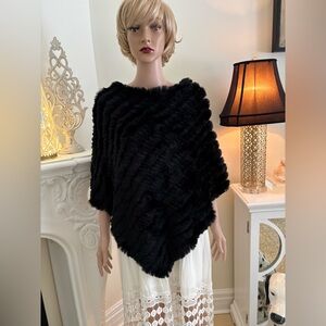 Studio Luxurious Dark Rabbit Fur Shawl Poncho